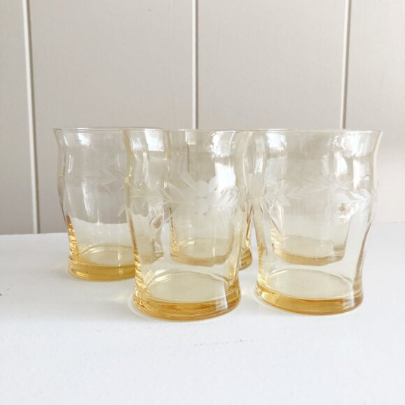 Yellow Depression Era Juice Glasses - Picture 3 of 8